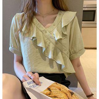 V-neck Chiffon Ruffle Blouse