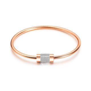 Fashion And Simple Plated Rose Gold Geometric Cylindrical Cubic Zirconia Titanium Titanium Bangle Rose Gold - One Size