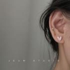 Rhinestone Heart Stud Earring 1 Pair - 925 Silver Earring - Pink - One Size
