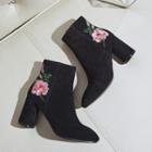 Genuine-leather Chunky-heel Embroidery Ankle Boots