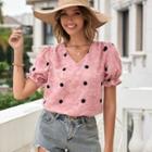 Short-sleeve Dotted Textured Blouse