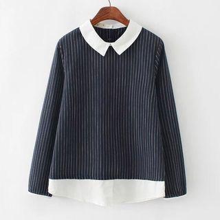 Long Sleeve Contrast-collar Striped Blouse