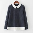Long Sleeve Contrast-collar Striped Blouse