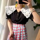 Lace Collar Shirt / Plaid Pleated Skirt
