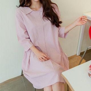 Plus Size Collared Striped Dress