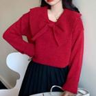 Bow Accent Knit Top Red - One Size
