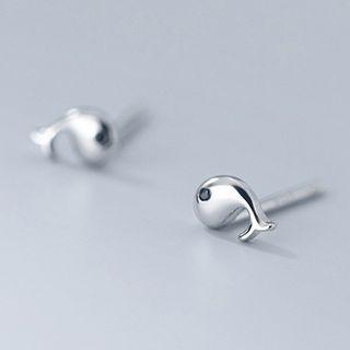 925 Sterling Silver Fish Stud Earring 1 Pair - Silver - One Size