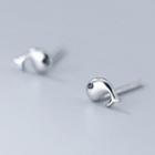 925 Sterling Silver Fish Stud Earring 1 Pair - Silver - One Size