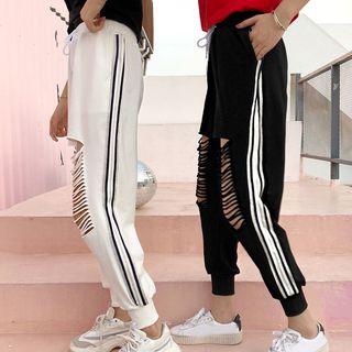 Contrast Trim Ripped Sweatpants