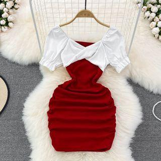 Short Sleeve Color Block Sheath Dress