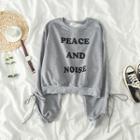 Long-sleeve Lettering Cropped Top Gray - One Size