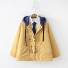 Fox Embroidered Hooded Two-tone Corduroy Jacket
