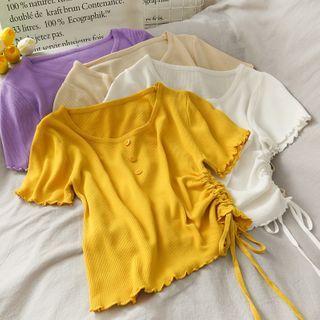 Ruffled-trim Drawstring Crop T-shirt In 7 Colors