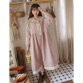 Eyelet-lace Hem Button-trim Dress