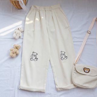 Bear Embroidered Crop Pants
