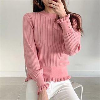 Frill-hem Rib-knit Top