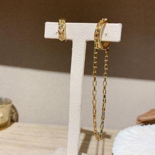 Non-matching Hoop Earring 1 Pair - Asymmetric - Gold - One Size