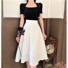 Short-sleeve Square-neck Top / Midi A-line Skirt
