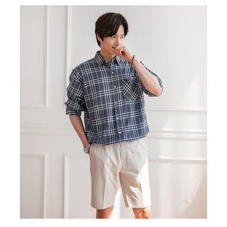 Linen Boxy Plaid Shirt