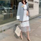 Plain Long-sleeve Blazer / Lace Sleeveless Dress / Scarf