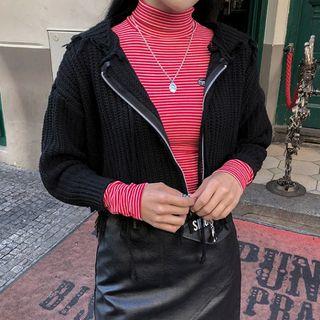 Tasseled Cropped Knit Zip Hoodie