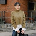 Turtle-neck Cropped Rib-knit Sweater