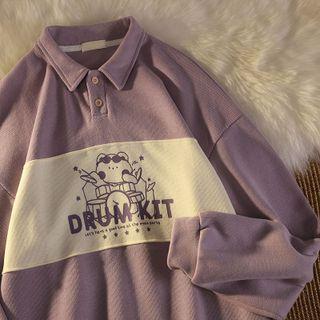 Polo-neck Cartoon Print Sweatshirt