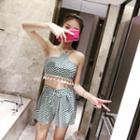 Set: Striped Bikini + Shorts + Cover-up Top
