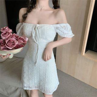 Short-sleeve Lace-up Slim-fit Dress