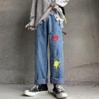 High-waist Smiley Face Print Jeans