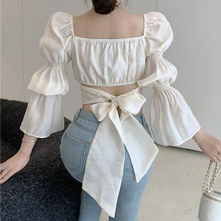 Strappy Puff-sleeve Cropped Top