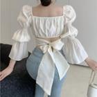 Strappy Puff-sleeve Cropped Top