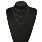 Rhinestone Star Pendant Layered Necklace 3860 - Gold - One Size