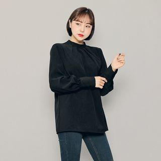 Mock-neck Pintuck-trim Top