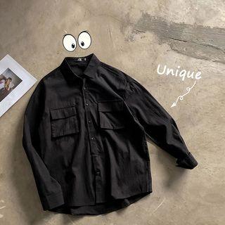 Plain Pocket-front Long-sleeve Shirt