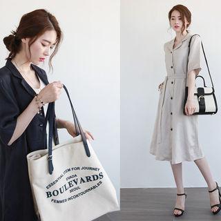 Linen Midi Shirtdress With Sash