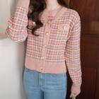 Piped Metallic-button Checked Cardigan
