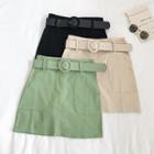 Plain Pocket A-line Skirt With Belt