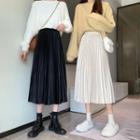Accordion Pleat Velvet Midi A-line Skirt