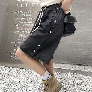 Side-button Denim Wide Leg Shorts