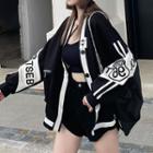 Lettering Embroidered Cardigan Black - One Size