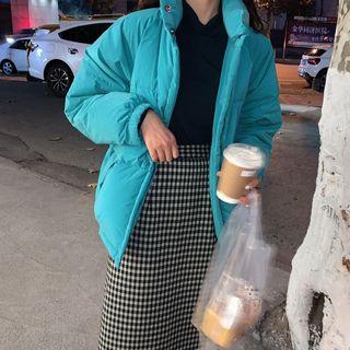Padded Jacket / Midi Plaid A-line Skirt