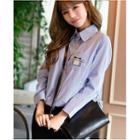 Cat Embroidered Striped Long-sleeve Shirt