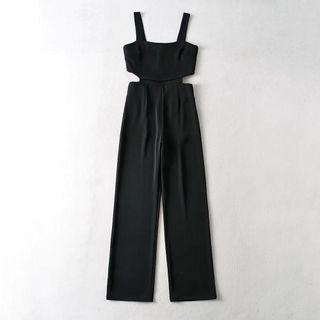 Wide Strap Cutout Straight Leg Jumpsuit
