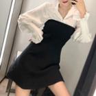 Long-sleeve Shirt / Strapless Mini A-line Knit Dress
