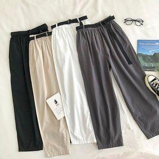 Plain High-waist Cargo Harem Cropped Pants With Belt