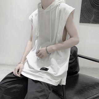 Sleeveless Letter Applique Hoodie