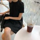 Short-sleeve A-line Mini T-shirt Dress Black - One Size
