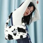 Cow Print Furry Shoulder Bag White - One Size