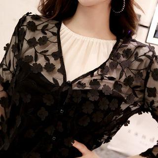 Floral Appliqu  Sheer Cardigan